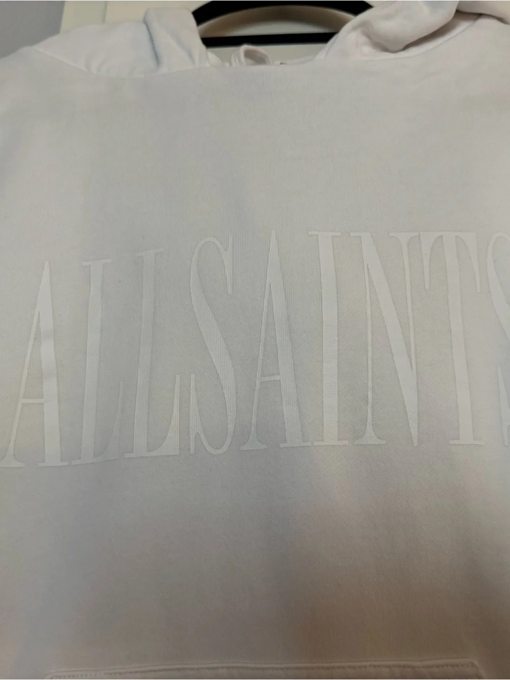 AllSaints oversized monochrome White Pullover Hoodie with Branded Neck Tag - Picture 4 of 12
